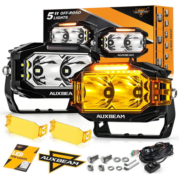 V-MAX Series | 5 Inch 138W 16200LM Spot Beam Side Shooter LED Rectangular Pod Lights with Amber DRL
