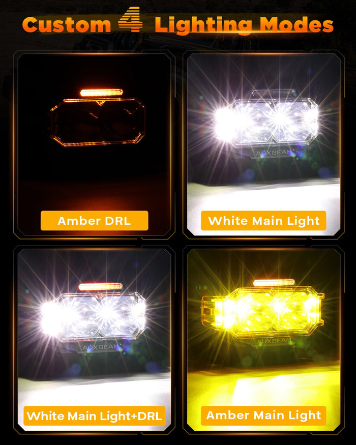 V-MAX Series | 5 Inch 138W 16200LM Spot Beam Side Shooter LED Rectangular Pod Lights with Amber DRL