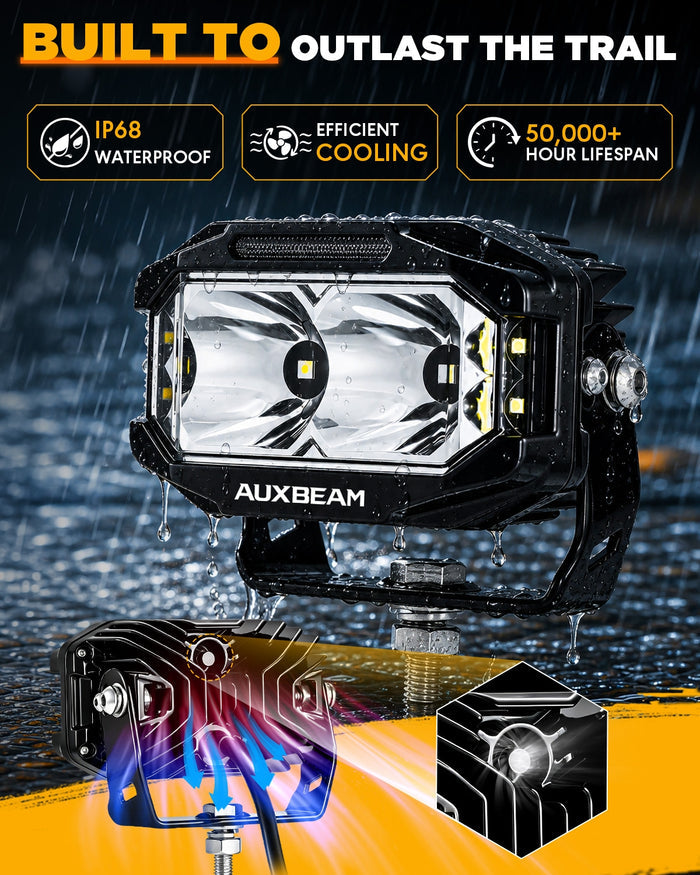 V-MAX Series | 5 Inch 138W 16200LM Spot Beam Side Shooter LED Rectangular Pod Lights with Amber DRL