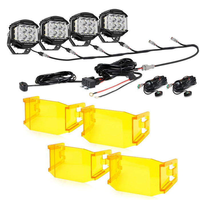 4Pcs Pod Lights+Additional 6-Pod Power Harness / With Amber Covers