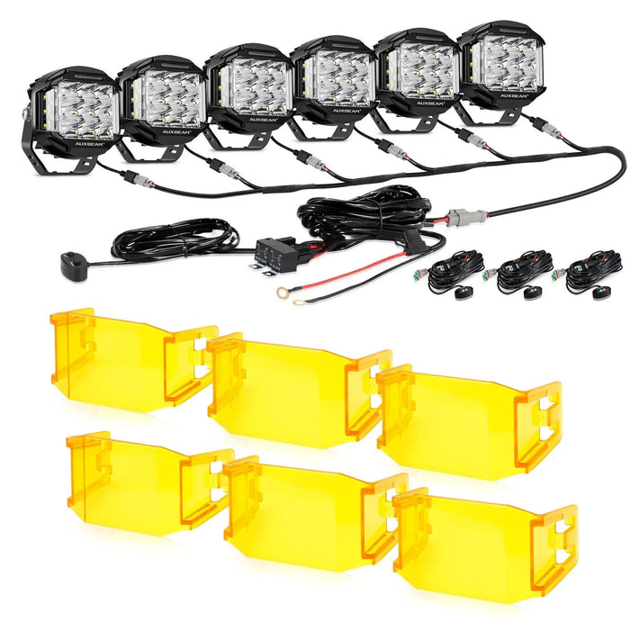 6Pcs Pod Lights+Additional 6-Pod Power Harness / With Amber Covers