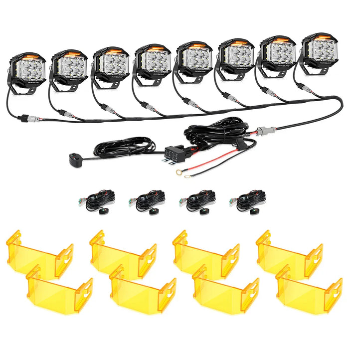8Pcs Pod Lights+Additional 8-Pod Power Harness / With Amber Covers