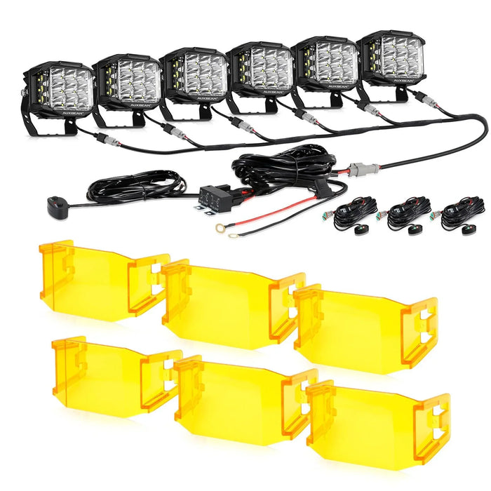 6Pcs Pod Lights+Additional 6-Pod Power Harness / With Amber Covers