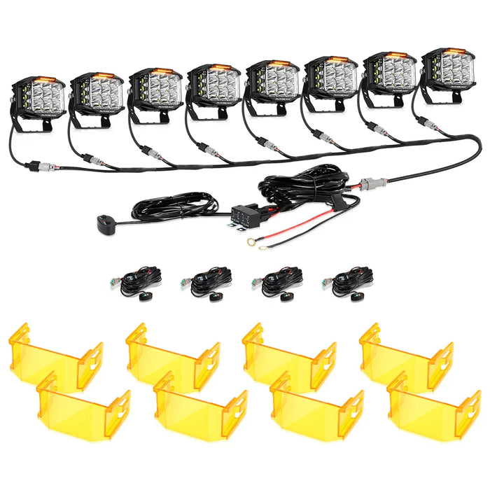 8Pcs Pod Lights+Additional 8-Pod Power Harness / With Amber Covers
