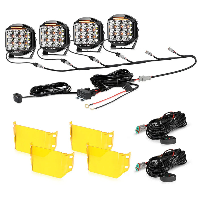 4Pcs Pod Lights+Additional 6-Pod Power Harness / With Amber Covers