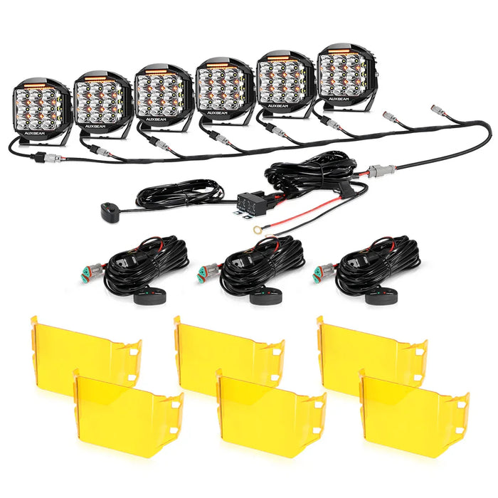 6Pcs Pod Lights+Additional 8-Pod Power Harness / With Amber Covers