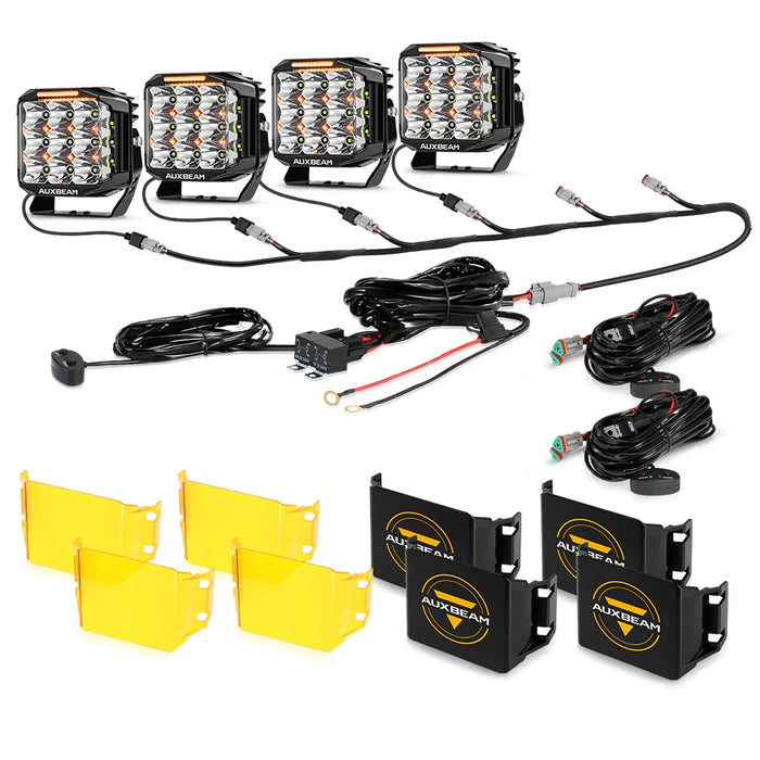 4Pcs Pod Lights+Additional 6-Pod Power Harness / With Black Covers + Amber Covers