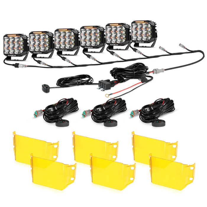 6Pcs Pod Lights+Additional 8-Pod Power Harness / With Amber Covers