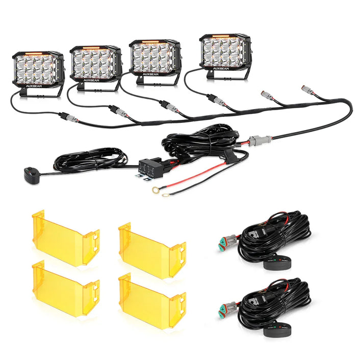 4Pcs Pod Lights+Additional 6-Pod Power Harness / With Amber Covers