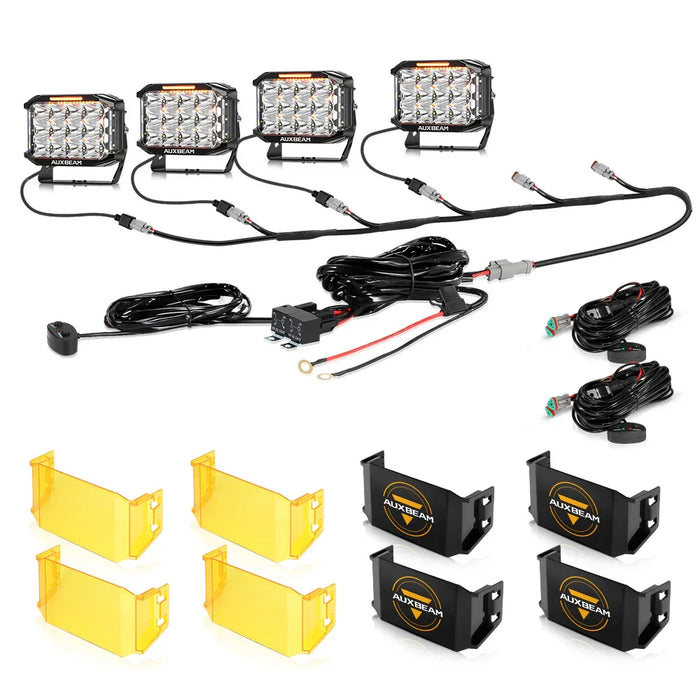 4Pcs Pod Lights+Additional 6-Pod Power Harness / With Black Covers + Amber Covers