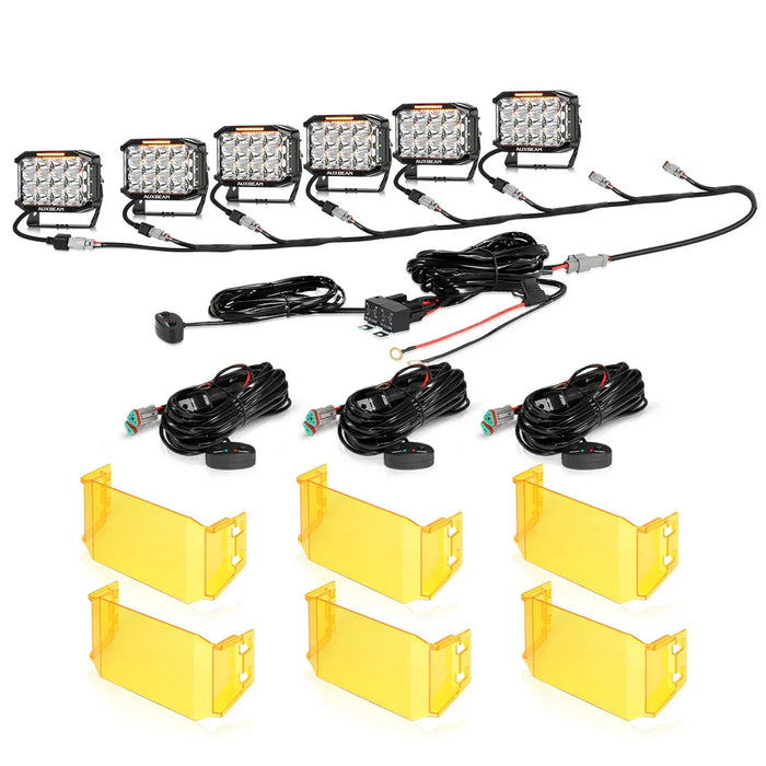 6Pcs Pod Lights+Additional 8-Pod Power Harness / With Amber Covers