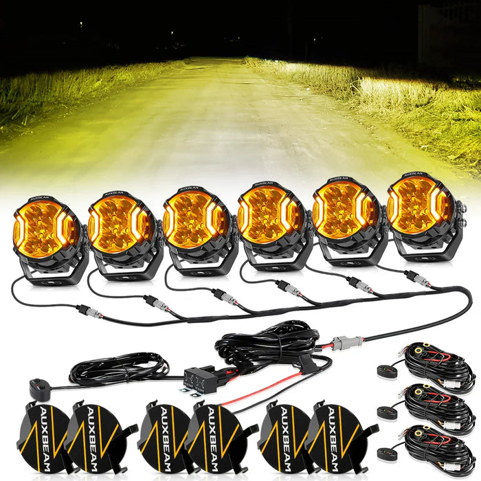 6Pcs Pod Lights+Additional 6-Pod Power Harness / Black Covers