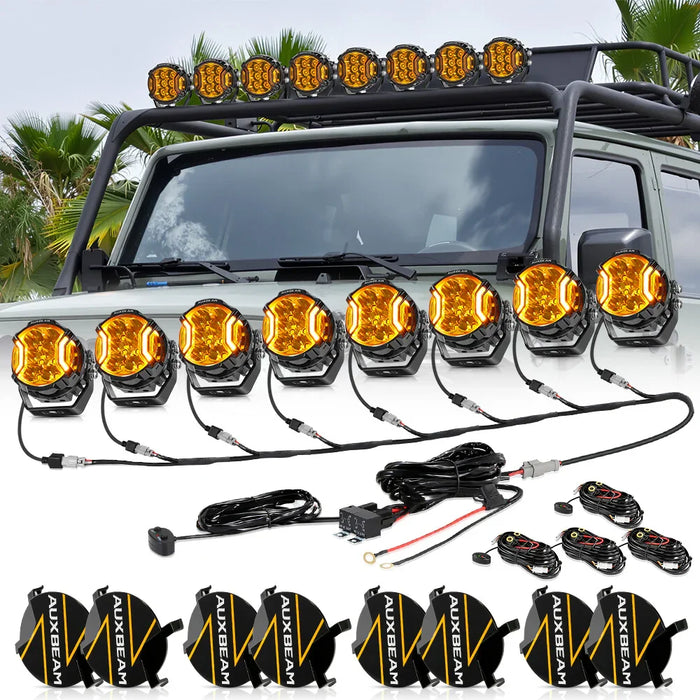 8Pcs Pod Lights+Additional 8-Pod Power Harness / Black Covers