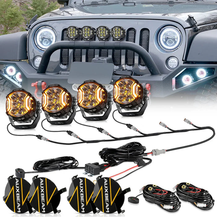 4Pcs Pod Lights+Additional 6-Pod Power Harness / Black Covers