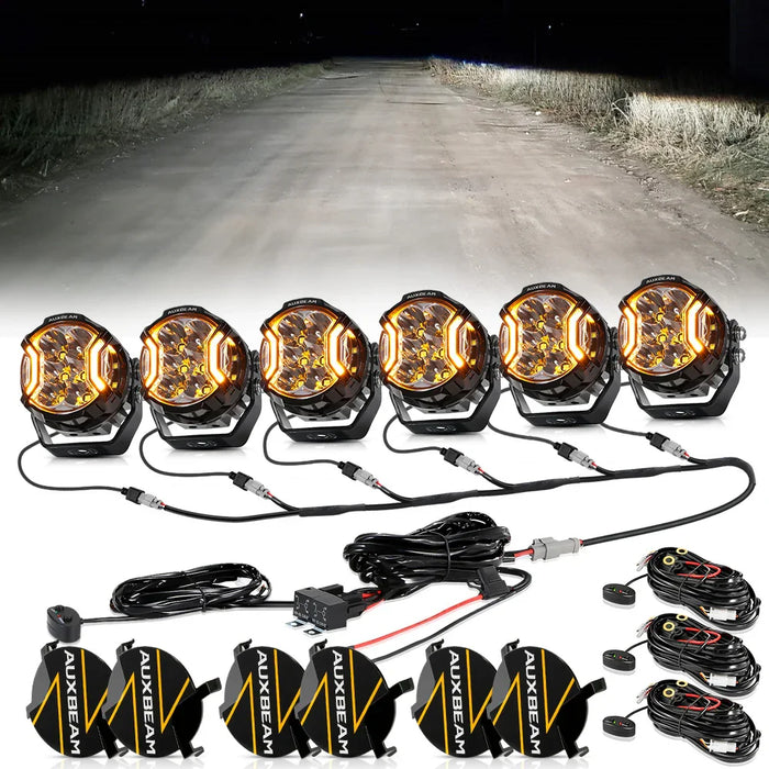 6Pcs Pod Lights+Additional 6-Pod Power Harness / Black Covers