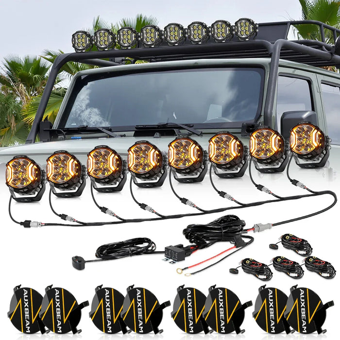 8Pcs Pod Lights+Additional 8-Pod Power Harness / Black Covers