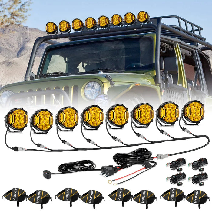 5 Inch / Amber / 8Pcs Pod Lights+Additional 8-Pod Power Harness