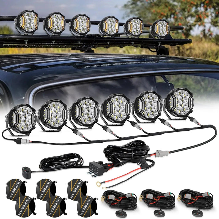5 Inch / White / 6Pcs Pod Lights+Additional 6-Pod Power Harness