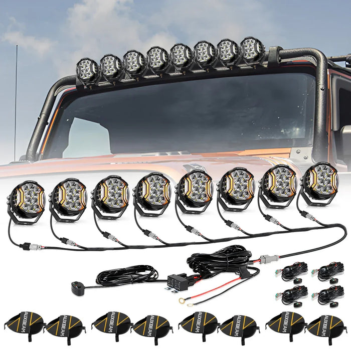 5 Inch / White / 8Pcs Pod Lights+Additional 8-Pod Power Harness