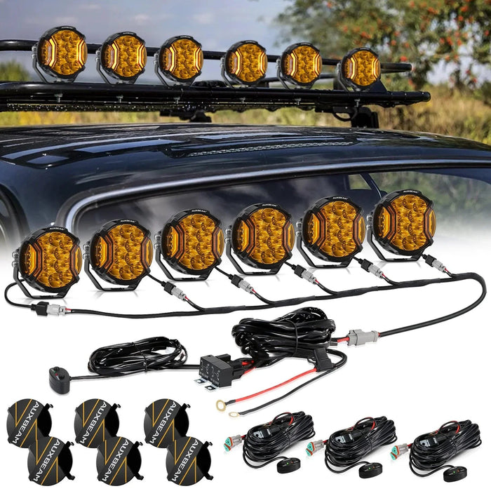6Pcs Pod Lights+Additional 6-Pod Power Harness / Black Covers