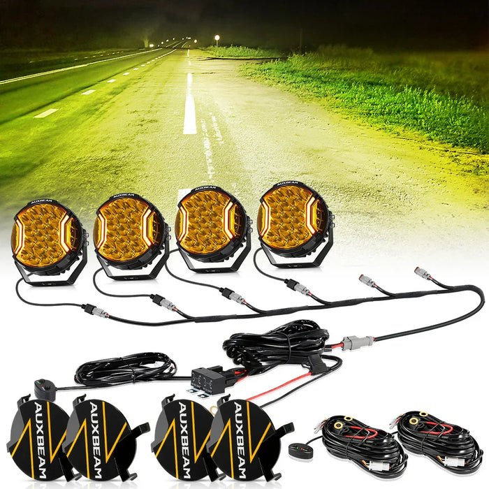4Pcs Pod Lights+Additional 6-Pod Power Harness / Black Covers