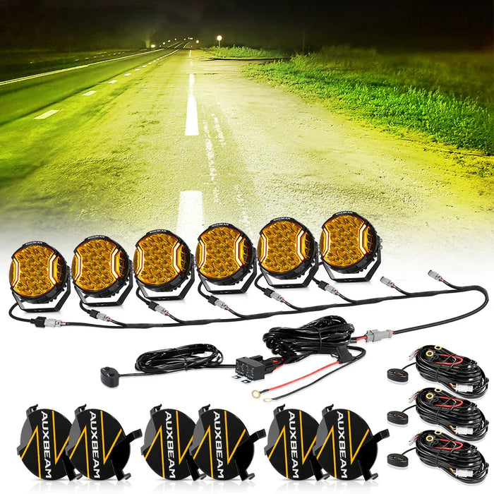6Pcs Pod Lights+Additional 8-Pod Power Harness / Black Covers