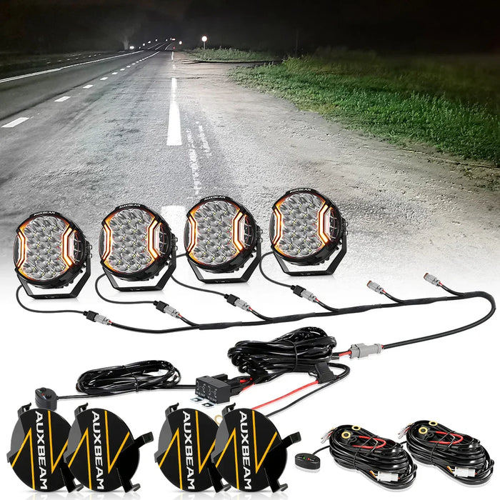 4Pcs Pod Lights+Additional 6-Pod Power Harness / Black Covers