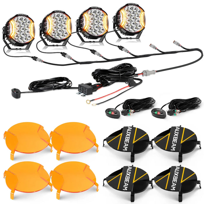 4Pcs Pod Lights+Additional 6-Pod Power Harness / Dark Amber Covers + Black Covers