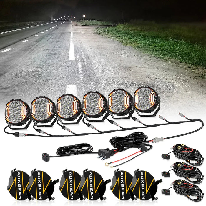6Pcs Pod Lights+Additional 8-Pod Power Harness / Black Covers