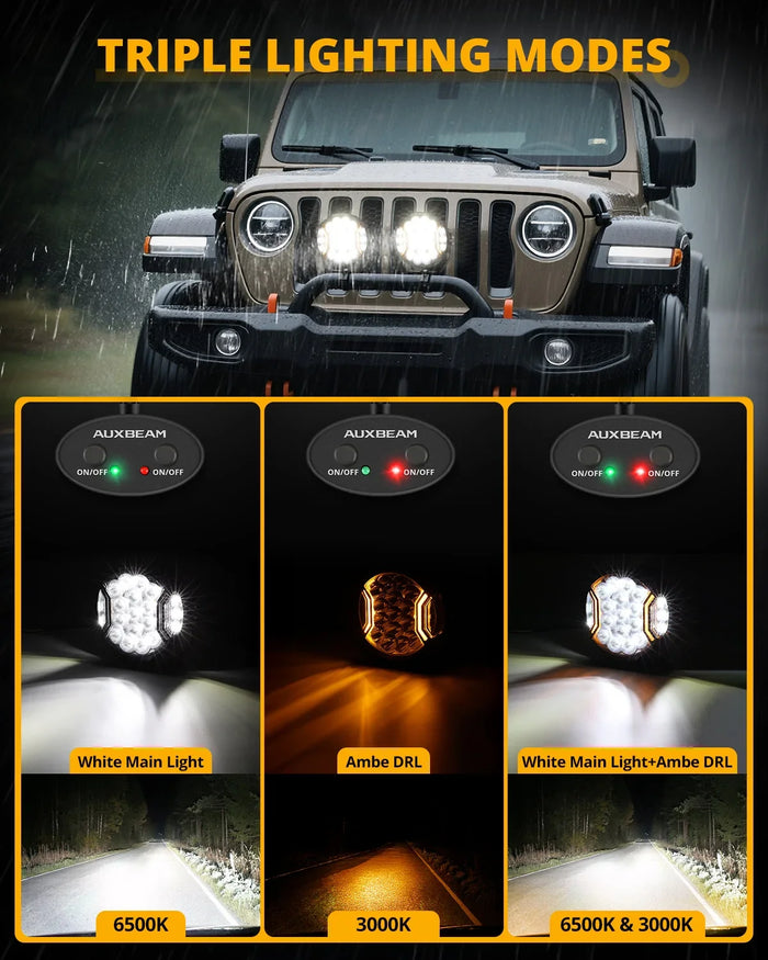 V-ULTRA Series | 7 Inch 226W LED Side Shooter White Pod Lights with Amber DRL