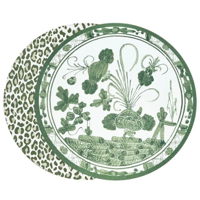 VIDA Faenza and Cheetah Reversible Round Placemats Set of 4 (White and Green)