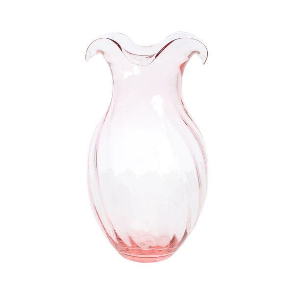 Vietri Hibiscus Glass Vertical Fluted Small Vase - Pink, Clear, or Green