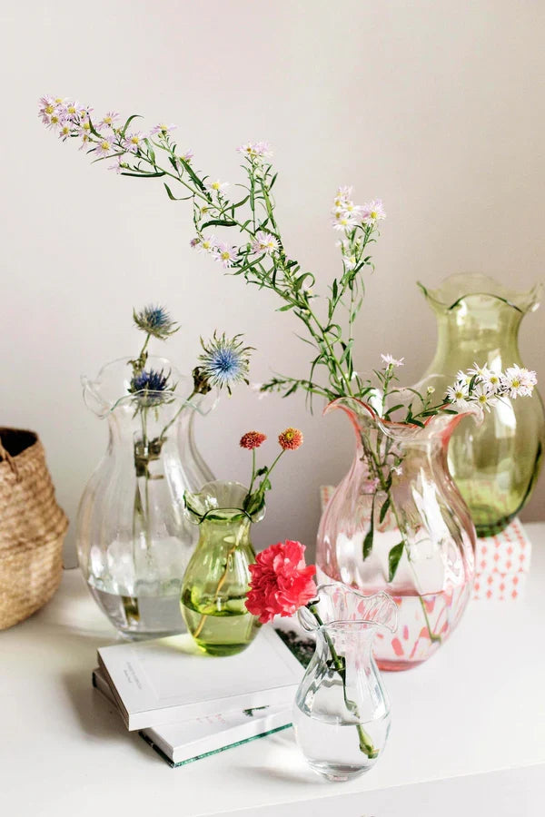 Vietri Hibiscus Glass Vertical Fluted Small Vase - Pink, Clear, or Green