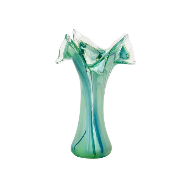 Vietri Onda Green Glass Twisted Flower Vase
