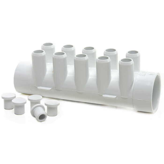 Water Manifold 1.5"SS x 1.5"SP (10) 3/4" Barbs