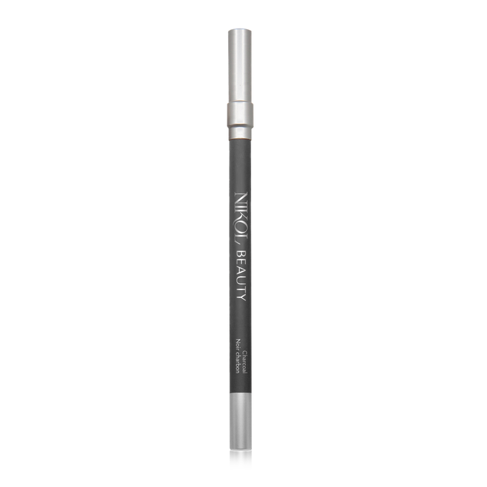 The Charcoal WaterProof Eyeliner Pencil by Nikol Beauty, featuring a silver cap, offers a sleek design and high pigments. Its ideal for enhancing makeup applications with long-lasting wear, including on mature eyes.