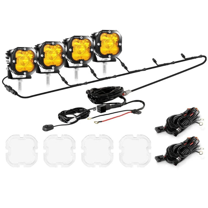 Amber Combo&White Spot / 4Pcs Pod Lights+Additional 6-Pod Power Harness / Without Covers