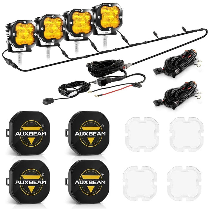 Amber Combo&White Spot / 4Pcs Pod Lights+Additional 6-Pod Power Harness / With Black Covers
