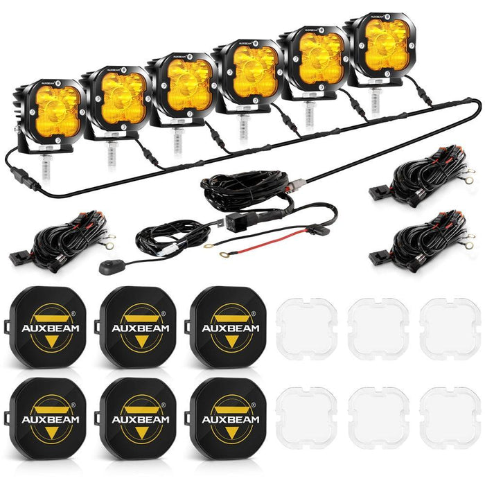 Amber Combo&White Spot / 6Pcs Pod Lights+Additional 6-Pod Power Harness / With Black Covers