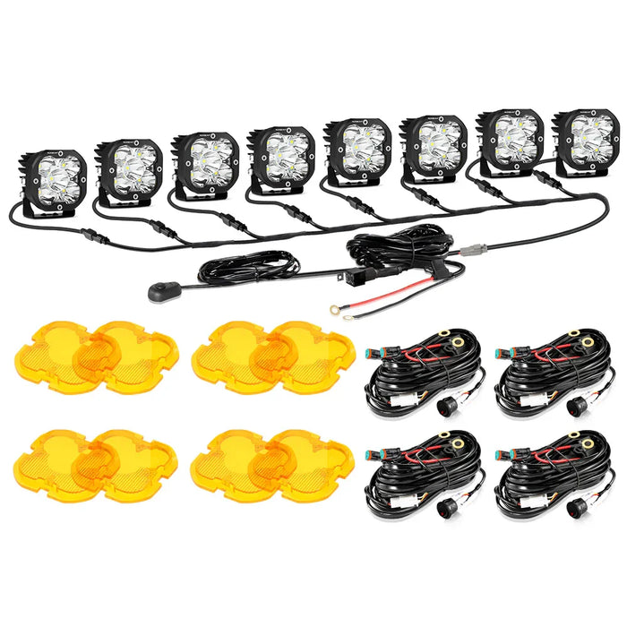 Amber Combo&White Spot / 8Pcs Pod Lights+Additional 8-Pod Power Harness / Without Covers