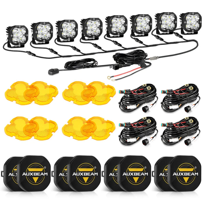 Amber Combo&White Spot / 8Pcs Pod Lights+Additional 8-Pod Power Harness / With Black Covers