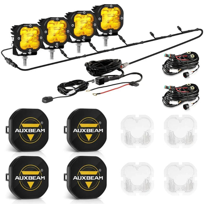 4Pcs Pod Lights+Additional 6-Pod Power Harness / With Black Covers
