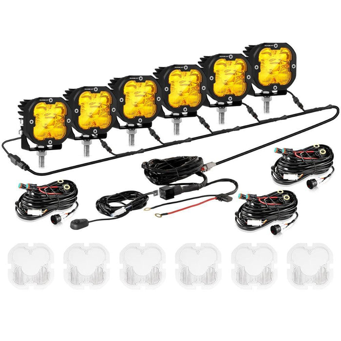 6Pcs Pod Lights+Additional 6-Pod Power Harness / Without Covers