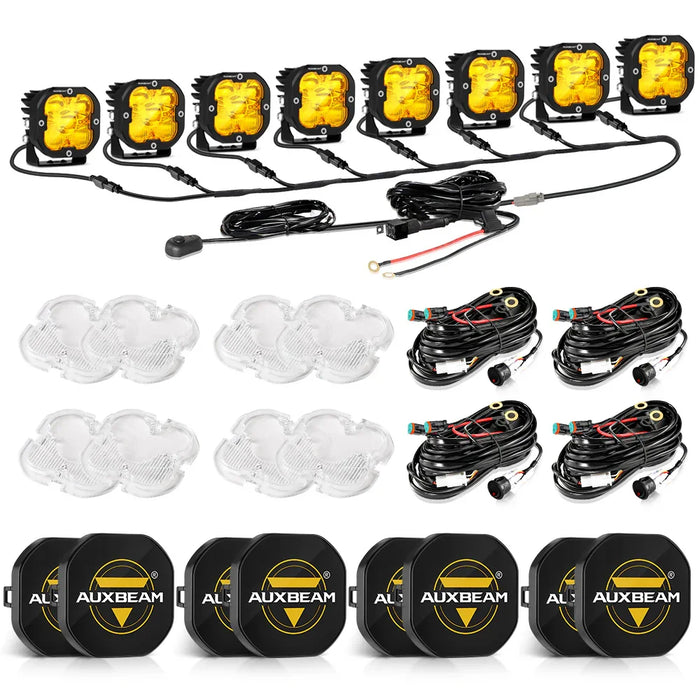 8Pcs Pod Lights+Additional 8-Pod Power Harness / With Black Covers
