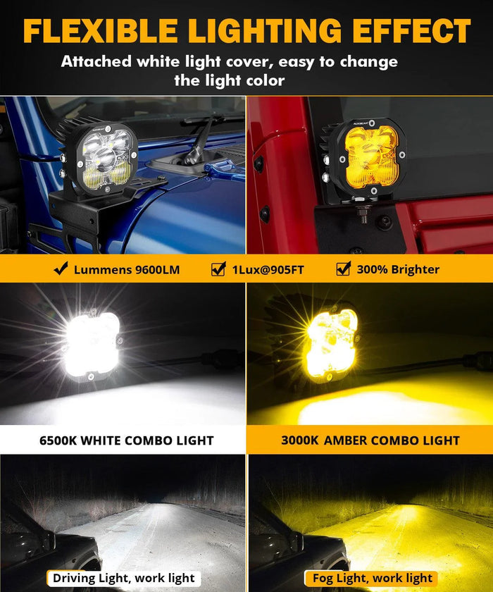 XP-ULTRA Series 3 Inch 80W Combo Beam LED Pods Amber&White Offroad Lights