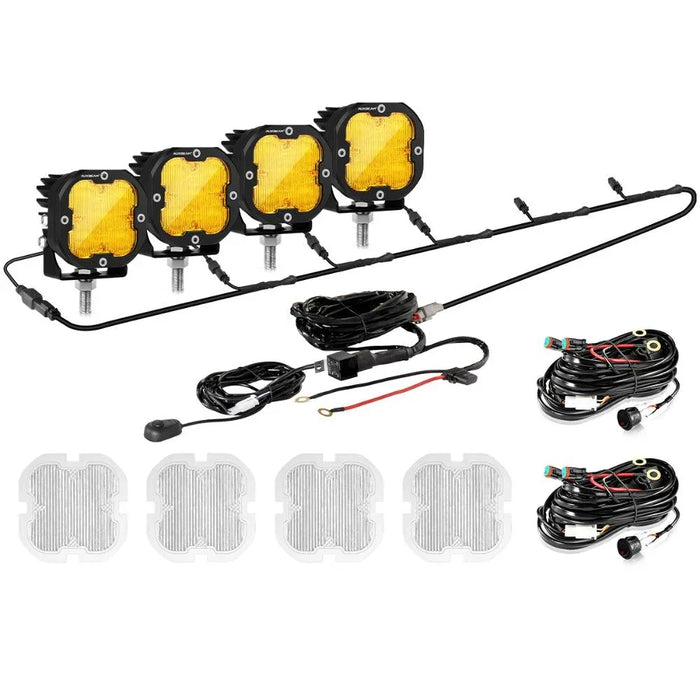 4Pcs Pod Lights+Additional 6-Pod Power Harness / Without Covers