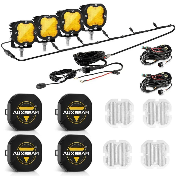 4Pcs Pod Lights+Additional 6-Pod Power Harness / With Black Covers