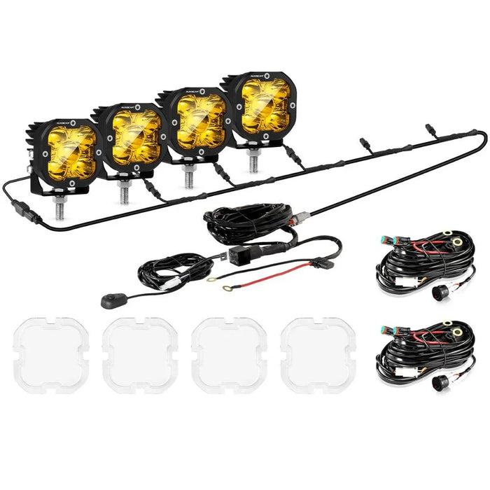 4Pcs Pod Lights+Additional 6-Pod Power Harness / Without Covers