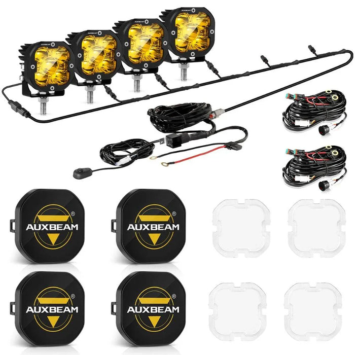 4Pcs Pod Lights+Additional 6-Pod Power Harness / With Black Covers