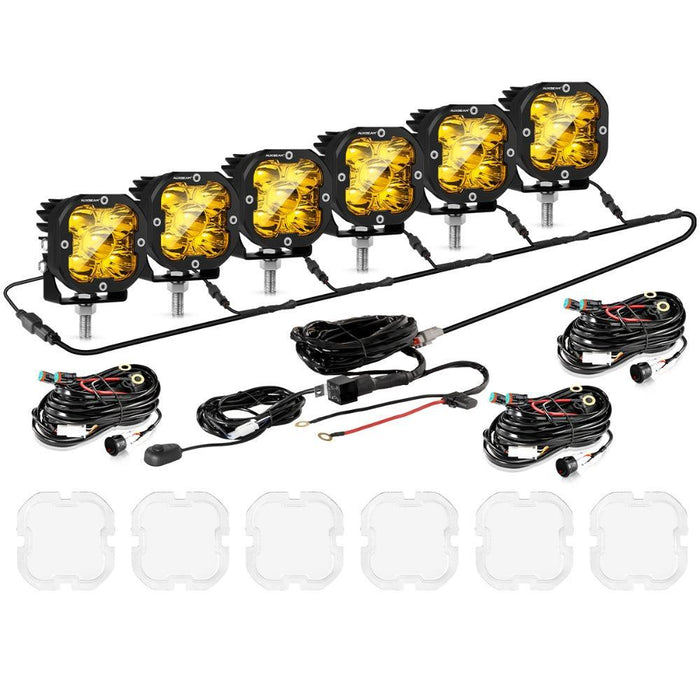 6Pcs Pod Lights+Additional 6-Pod Power Harness / Without Covers